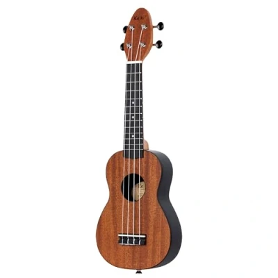 Abbildung von Ortega Guitars Sopran Ukulele natur Linkshänder Keiki K2 Starterkit inklusive Tuner, Gurt, 5 Medium Plektren &amp; Kordelzugtasche Mahagoniholz (K2 MAH L)