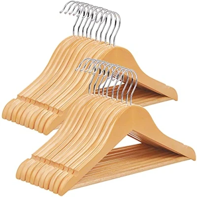 Abbildung von SONGMICS Kinderkleiderbügel, 20er Set Kleiderbügel Kinder, 35 cm Lange Bügel aus Holz, Massivholz, mit rutschfestem Hosensteg und Einkerbungen, Haken um 360 drehbar, Natur CRW006 20