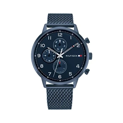 Abbildung von Tommy Hilfiger Multi Zifferblatt Quarz Uhr für Herren mit Blaues Edelstahl Mesh Gliederarmband 1791990