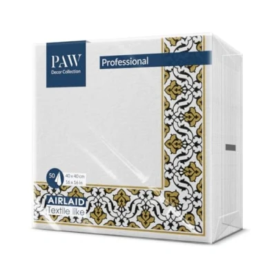 Abbildung von PAW Servietten aus Airlaid Stoffähnlich (40 x 40 cm) I 50 Stück Ideal für Hochzeit, Taufe, Kommunion, Geburtstag Hochwertige Tischdeko Stoffservietten gold Schwarz Floral Frame black