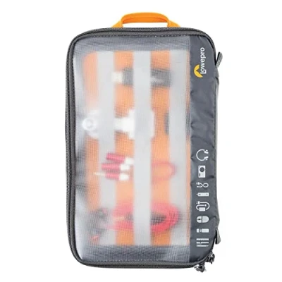Abbildung von Lowepro GearUp Pouch Large, Travel Essentials Case, Reisetasche für PC Kabel, Adapter, Akkus, Ladegeräte, Kleine Kameras &amp; USB Sticks, Laptop Zubehörtasche, Hergestellt aus Recyclingmaterial, Grau