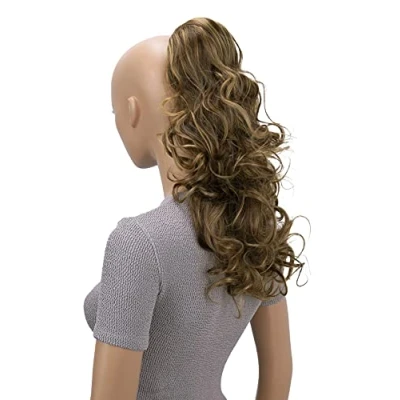 Abbildung von CAISHA 45cm Lang Haarteil Zopf Pferdeschwanz Haarverlängerung Mit Kordelverschluss Voluminös Gelockt Goldblond Rotbraun Mix PH33