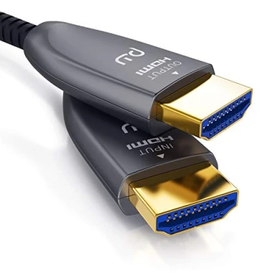 Abbildung von CSL HDMI Kabel 2.0 b Glasfaser 20m 4k 60Hz mit HDR optisches LWL 3D ARC CEC HDCP 2.2 YUV 4 x High Speed Glasfaserkabel Aluminiumstecker Knickschutz