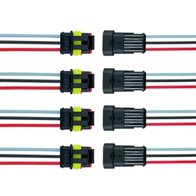 Abbildung von QitinDasen 4 Set 3 Polig Auto Wasserdichte Elektrische Steckverbinder, Versiegelte Kabelverbinder Stecker Steckdose Kit mit 16 AWG Vorverdrahtet, für LKW Boot