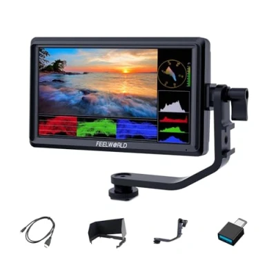 Abbildung von FEELWORLD FW568V3 DSLR Field Monitor 6 Zoll 3D LUT Waveform Vector Scope 1920x1152 4K HDMI Bildschirm Display Screen mit Sonnenschirm Für Stabilisator