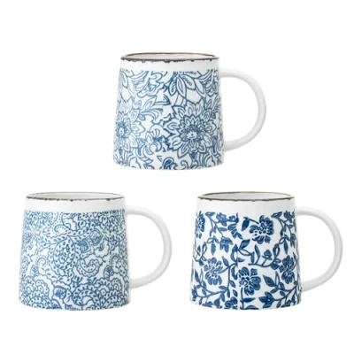 Abbildung von Bloomingville Tasse Molly Mug, Blue, Stoneware, Tassen 3er Set 400ml Keramik Kaffeetassen, Teetassen, Blumentasse, Landhausstil, blau