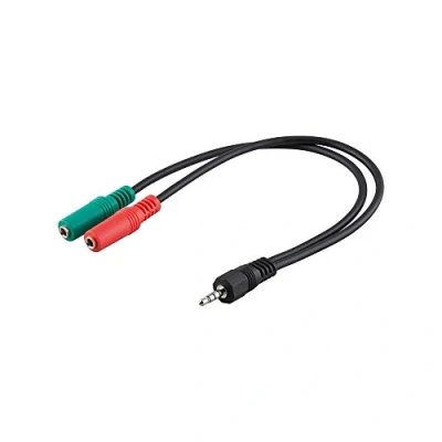 Abbildung von goobay 50467 Klinkenstecker Adapter 4 Polig AUX Stecker 3,5mm auf 2x 3 Polige Klinkebuchse Y Headsetadapter 2 1 0,3m, Schwarz, Grün, Rot, pezzo