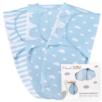 Abbildung von Mama Cheetah Preemie Wickelsack, Bio Baumwolle, Schlafsäcke einfache Pucktücher für Frühchen, Jungen, Decken Wickeltuch, 1,83,2 kg, Neugeborene Essentials, 3er Pack, Blau