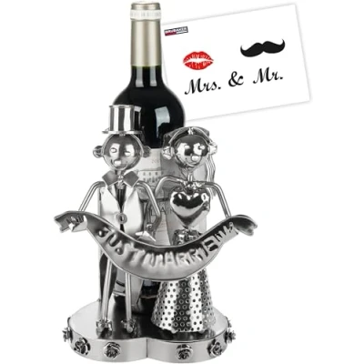 Abbildung von BRUBAKER Weinflaschenhalter Just Married Brautpaar Metall Skulptur Flaschenhalter Hochzeitspaar, (1 St., Flaschenständer mit Geschenkkarte), Wein Geschenk zur Hochzeit