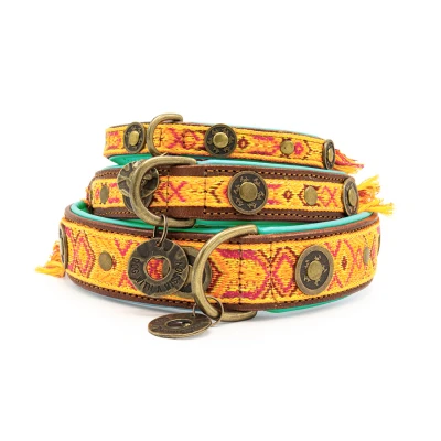 Abbildung von DWAM Halsband Boho Chica L Braun Gelb Orange Türkis für Welpen alle Hunde besonderes besondere Stickerei Handarbeit