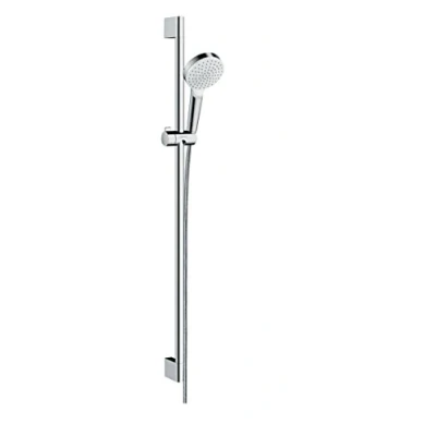Abbildung von hansgrohe Brausegarnitur &quot;Crometta&quot;, (Komplett Set), 10cm, wassersparend mit Duschstange 90cm, Weiß/chrom