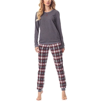 Abbildung von Merry Style Damen Lang Zweiteiliger Schlafanzug aus Baumwolle Pyjama Set Winter MS10 168 (Dunkelmelange Burgund, 3XL)