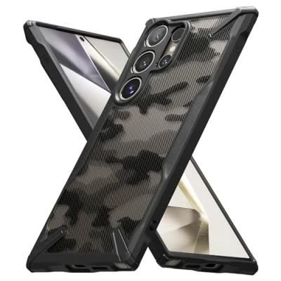 Abbildung von Ringke Fusion X Case Kompatibel mit Samsung Galaxy S24 Ultra Hülle 6,8 Zoll, Stoßfest TPU Bumper Handyhülle Handschlaufe Loch Camo Black