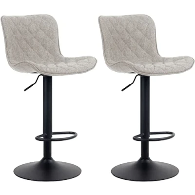 Abbildung von CLP 2er Set Barhocker Emma Höhenverstellbare Barstühle 360 Drehstühle Mit Rückenlehne Für Küche Und Bistro, Farbe:Taupe, Material:Stoff