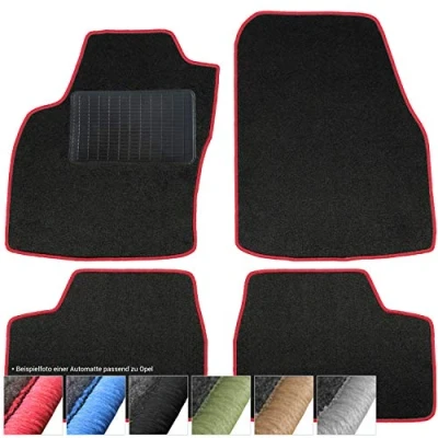 Abbildung von moto MOLTICO Fußmatten Auto Velours Autoteppiche Schwarz Automatten Set 4 teilig passend für Opel Corsa B 1993 2000 (Rote Ziernähte)