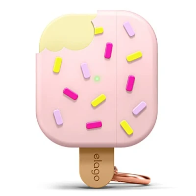 Abbildung von elago Ice Cream Hülle mit Schlüsselanhänger Kompatibel AirPods 3 Case Unterstützt drahtloses Laden, Niedliche Designhülle, Stoßfest (Erdbeere)