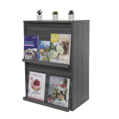 Abbildung von Iris Ohyama, Möbel, Bücherregal, Aufbewahrungsregal, 2 Klapptüren, Design, Modern, Mehrzweck, Büro, Schlafzimmer, Wohnzimmer Flap Rack CHR Eiche Grau