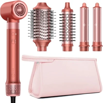 Abbildung von HITTIONA Airstyler 5 in 1 mit Auto Air Wrap Lockenaufsatz, und Ionen Föhn, Multi Hairstyler für Schnelltrocknend, Keine Hitzeschäden, Flauschige Locken &amp; Seidiges Haar, Reisetasche