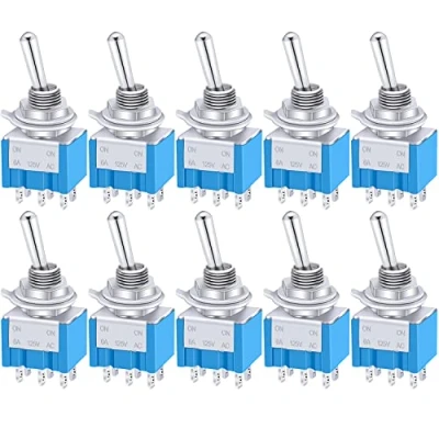 Abbildung von Taiss / 10 Stücke Blau Mini Kippschalter AC 125V 6A Amp EIN/EIN 6 Terminals 2 Position DPDT MTS 202