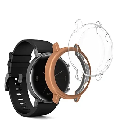 Abbildung von kwmobile 2X Schutzhülle kompatibel mit Huawei Watch GT2 (42mm) Hülle Fullbody Cover Set aus Silikon Transparent Rosegold