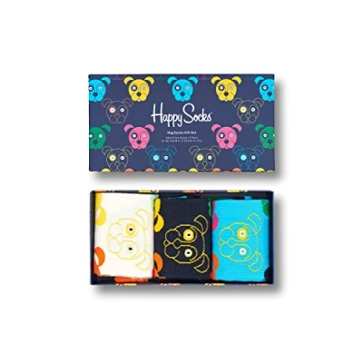 Abbildung von Happy Socks Unisex 3 pack Mixed Dog Gift Set Socken, Grün Blau Orange Gelb Rosa Weiß, 41 46 EU