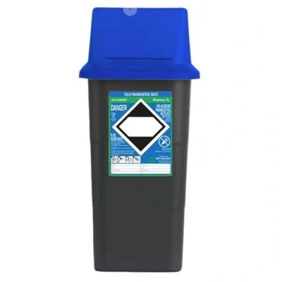 Abbildung von Frontier 41105440 Pharmazeutischer Abfallbehälter mit blauem Deckel, 7 l