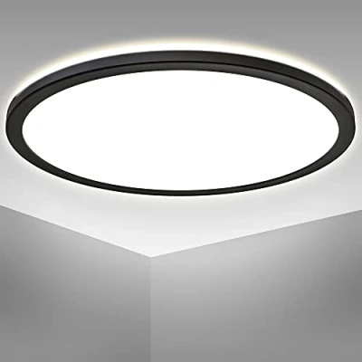 Abbildung von B.K.Licht Deckenleuchte LED Panel schwarz 42cm rund dimmbar mit Backlight BKL1331, fest integriert, 4000K Neutralweiß, Deckenlampe 230V Wohnzimmer Büro Küche 22W 3000lm
