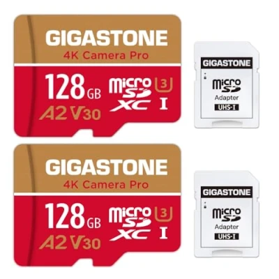 Abbildung von [5 Jahre kostenlose Datenwiederherstellung] GIGASTONE Speicherkarte 128GB 2PK,Kamera,GoPro Switch,Speed 100 MB/s.A2 V30 MicroSDXC Karte mit SD Adapter