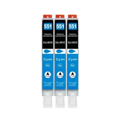 Abbildung von 3 XXL Druckerpatronen kompatibel zu CLI 551 C Cyan für Canon PIXMA IP7250 IP8750 MG5450 MG5550 MG5650 MG6350 MG6450 MG6650 MG7150 MG7550 MX725 MX925 IX6850