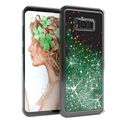 Abbildung von EAZY CASE Hülle kompatibel mit Samsung Galaxy S8 Plus Schutzhülle Flüssig Glitzer, Handyhülle, Schutzhülle, Back Cover Glitter Flüssigkeit, aus TPU/Silikon, Transparent/Durchsichtig, Grün