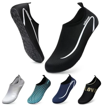 Abbildung von WateLves Wasserschuhe Badeschuhe Damen Herren Aquaschuhe Strandschuhe Schnell Trocknend Slip on Breathable Surfschuhe Unisex Schwimmschuhe für Beach Pool Surfen Yoga Linie Schwarz 44/45