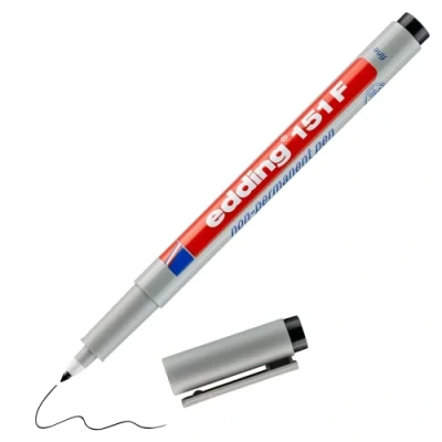 Abbildung von edding 151 F non permanenter Folienschreiber schwarz 1 Stift Rundspitze 0,6 mm zum Schreiben auf Glas,Kunststoff,Folien und glatten Oberflächen schnelltrocknend, mit Wasser korrigierbar