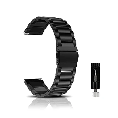 Abbildung von CeiBand Armband für 20MM 22MM 18MM, Metall Uhrenarmbänder, Unisex Edelstahl Uhrband Geeignet Herren und Damen Schwarz
