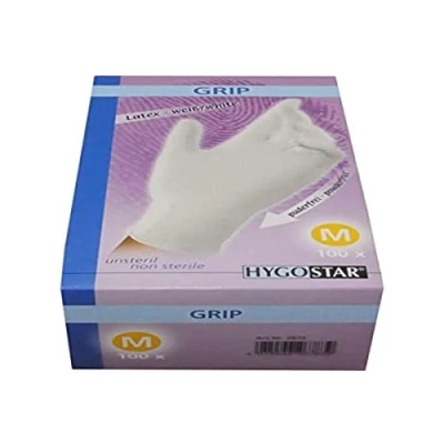 Abbildung von HYGOSTAR Latexhandschuhe Grip, puderfrei, weiß, 1 Packung = 100 Stück, Größe: M