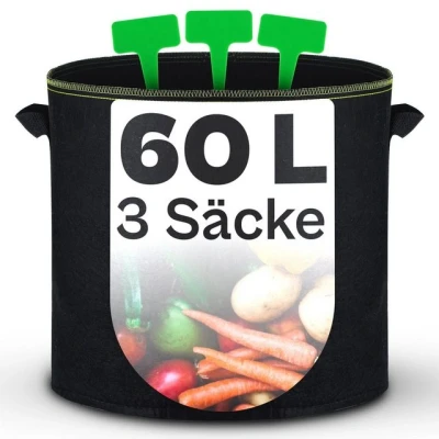 Abbildung von Praknu Pflanzkübel 3x Pflanzsack 60 Liter Schwarz (Set, 3 St), Tomaten