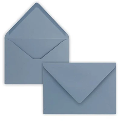 Abbildung von 50x Briefumschläge B6 17,5 x 12,5 cm Graublau Nassklebung mit spitzer Klappe 120 g/m² Für Hochzeit, Gruß Karten, Einladungen