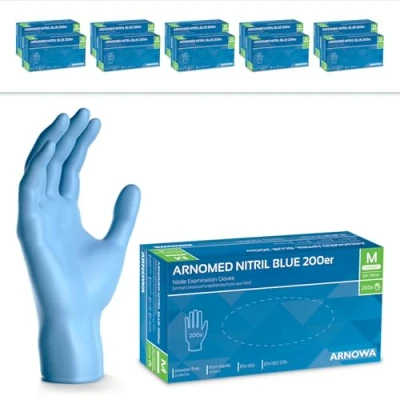 Abbildung von 2000x ARNOMED Einweghandschuhe Blau, Einmalhandschuhe M, Nitrilhandschuhe (10x200 Stk), Handschuhe Einweg puderfrei, Gummihandschuhe Einweg, Nitril, in S, L &amp; XL