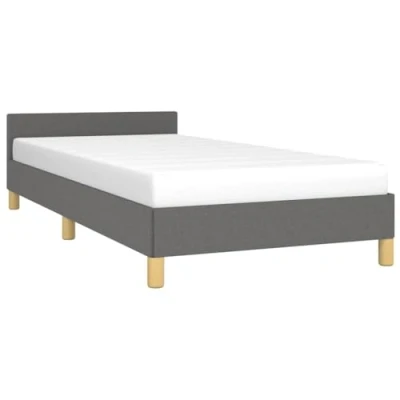 Abbildung von vidaXL Bettgestell mit Kopfteil, Bettrahmen Lattenrost, Bett Polsterbett Stützbeinen, Schlafzimmerbett Einzelbett, Dunkelgrau 90x200cm Stoff