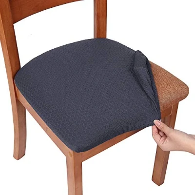 Abbildung von Homaxy Stretch Spandex Jacquard Esszimmerstuhl Sitzbezüge, herausnehmbarer waschbarer Anti Staub Sitzkissen Hussen 6er Set, Dunkelgrau