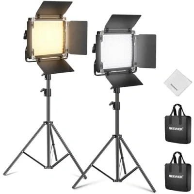 Abbildung von NEEWER 2 STK. Bi Farbe 660 LED Videolicht Set mit Zwei 79&quot; Stativständer, 3200K 5600K CRI 96+ Dimmbare Panel Videoleuchte U Bügel und Barndoor für Studio Fotografie Aufnahme Streaming, Schwarz