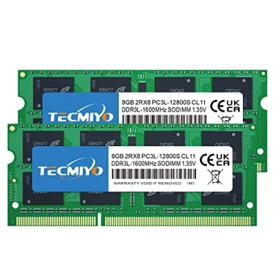 Abbildung von TECMIYO 16GB (2x8GB) DDR3 Arbeitsspeicher PC3L 12800S RAM SODIMM / DDR3L 1600MHz CL11 PC3 12800 1.35V/1.5V 204Pin Non ECC Ungepufferter Speicher für MacBook Pro,Imac,MacBook Mini