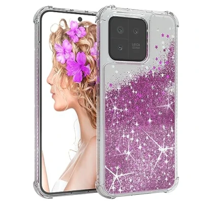 Abbildung von EAZY Case Silikon kompatibel mit Xiaomi 13 Bumper Durchsichtig Handyhülle,Flüssig Glitzer Hülle beweglich, Aesthetic, Anti Kratzen, Liquid in Sparkle Lila