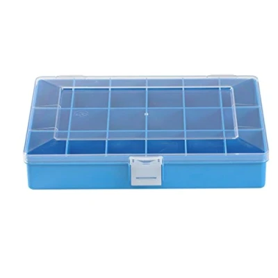 Abbildung von hünersdorff Sortimentskasten: stabile Sortierbox (PS Compact) mit fester Fachaufteilung (18 Fächer), Sortierkasten Maße: T170 x B250 H46 mm, Made in Germany, blau