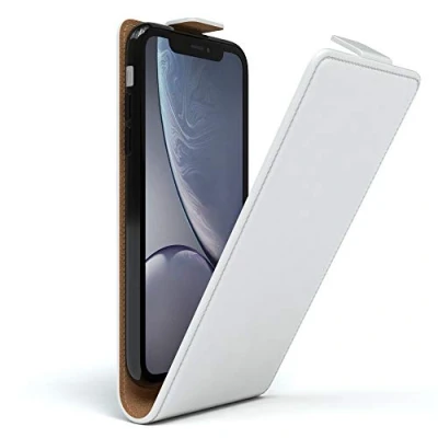 Abbildung von EAZY Case Hülle kompatibel mit iPhone XR Flip Cover zum Aufklappen, Handyhülle aufklappbar, Schutzhülle, Flipcover, Flipcase, Flipstyle vertikal klappbar, aus Kunstleder, Weiß