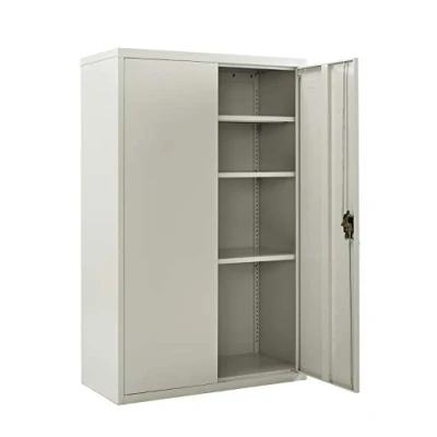 Abbildung von MMT Furniture Stahl Aufbewahrungsschrank, 2 Türen, abschließbarer Aktenschrank, hoher Metallschrank für Zuhause, Büro, Dokumente, Akten, Küche, Speisekammer und Garage, 3 Ablagen, Grau