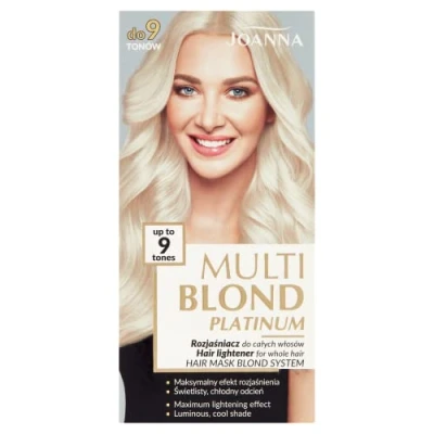 Abbildung von Joanna Multi Blond Platinum Aufheller für Gesamte Haar Hellt das um 9 Töne auf Kühler Farbton Schützt Während der Behandlung