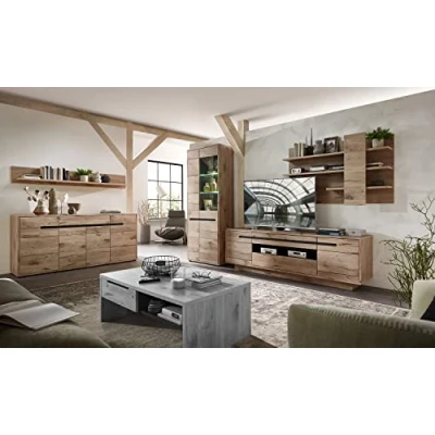 Abbildung von moebel dich auf Wohnwand BELLINZONA, (Wohnzimmer Set, Vitrine + Wandboard Lowboard), inkl. LED Beleuchtung, optional mit Couchtisch &amp; Sideboard