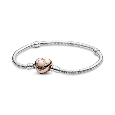 Abbildung von Pandora Heart Clasp Snake Chain Armband, Damen, Größe: 18, Sterling silver and rose gold plated