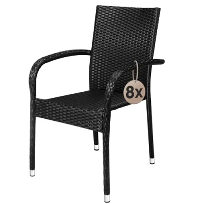 Abbildung von Casaria® Gartenstühle 8er Set Stapelbar Wetterfest Polyrattan Outdoor 160kg Garten Terrasse Balkon Stuhl mit Armlehne Gartensessel Stapelstühle Schwarz