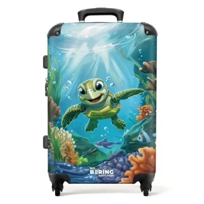 Abbildung von NoBoringSuitcases.com Kinderkoffer, Kinder Koffer, Koffer Groß, Mit Rollen, TSA Schloss, Trolley Mittelgroß, Kindertrolley, Mittel (Schildkröte Blau, 67 cm 72 L)